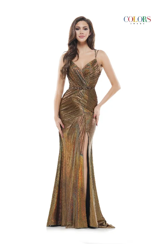 Colors 2570 Colors Long Spaghetti Strap Fitted Prom Dress