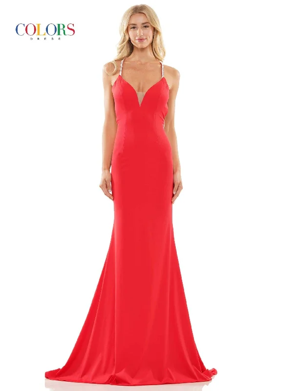 Colors 2974 Colors Long Spaghetti Strap Prom Dress