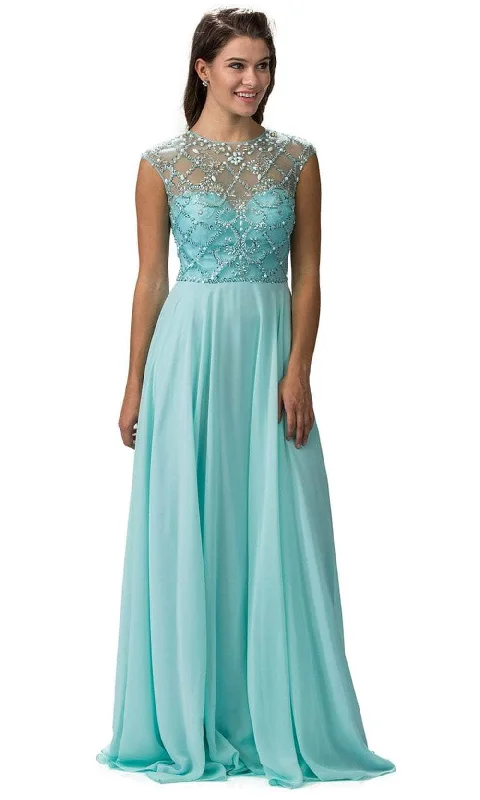 Dancing Queen 9279 - Beaded Illusion Jewel Neck Prom Gown