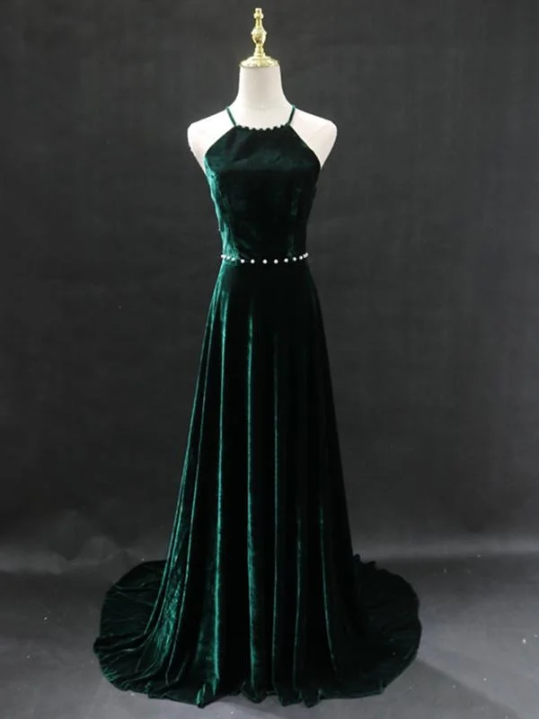 Dark Green Backless Long Prom Dresses, Dark Green Long Formal Evening Bridesmaid Dresses,DS3083