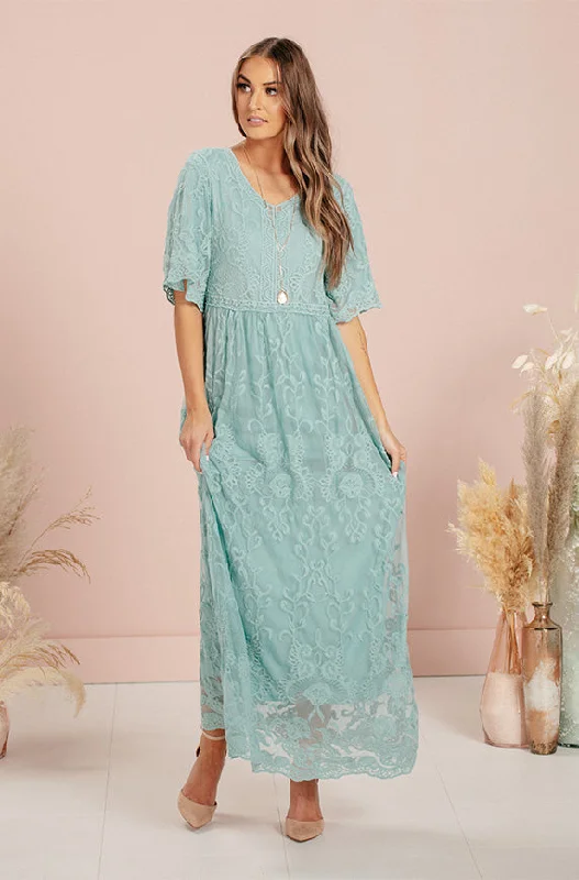 Aspen Blue Grass Lace Dress - DM Exclusive- Maternity Friendly - FINAL SALE - FINAL FEW