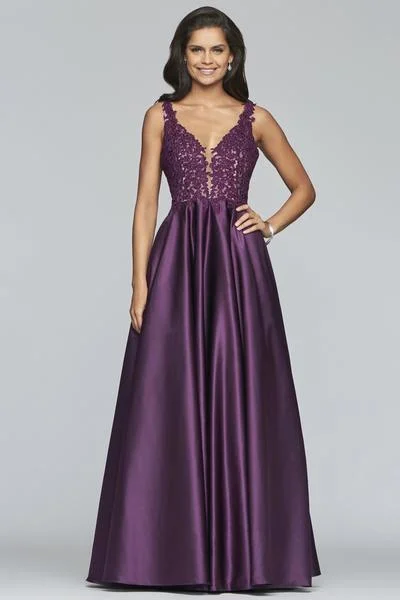 Faviana - 10251 Embellished V-neck Satin Ballgown