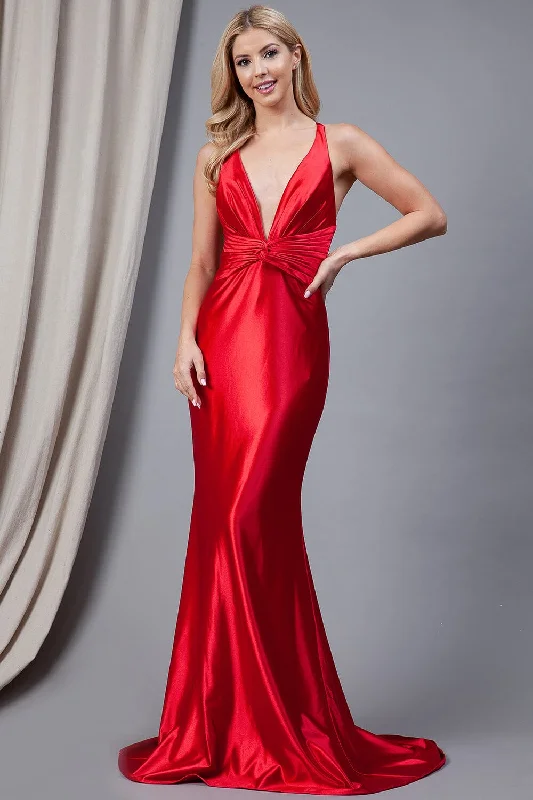 Fitted Sleeveless V-Neck Gown by Amelia Couture 5039