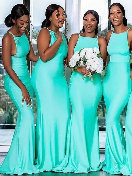 Floor Length Mermaid Sleeveless Long Turquoise Bridesmaid Dresses,DS4825