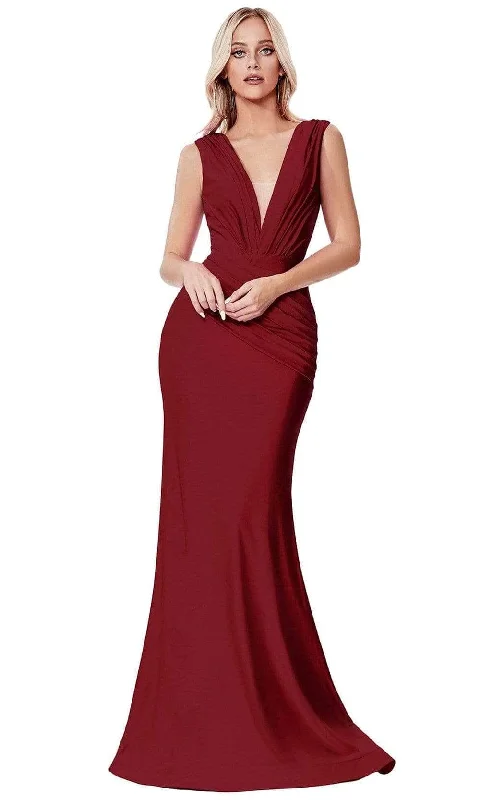 Ladivine CD912 - Ruched V-Neck Evening Dress