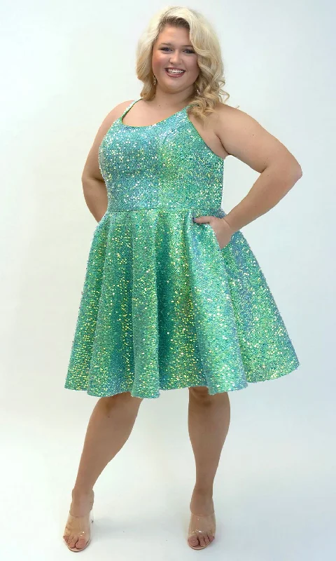 Sydneys Closet SC8125 Short Plus Size Homecoming Sequin Dress