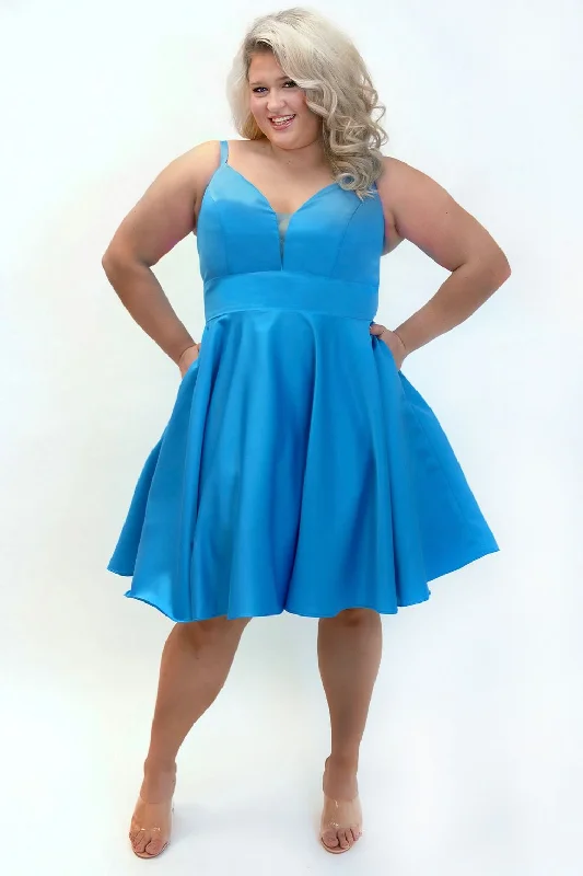 Sydneys Closet SC8126 Short Plus Size Satin Homecoming Dress