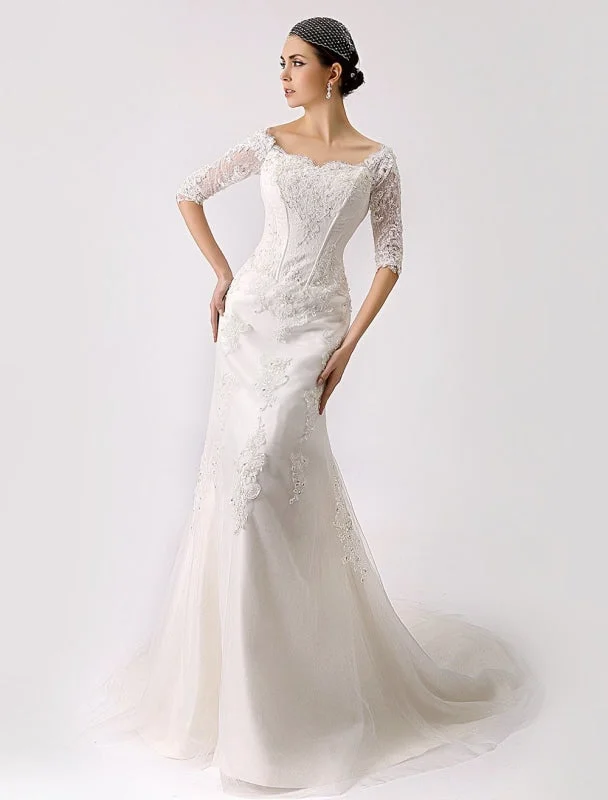 Vintage Inspired Off The Shoulder Mermaid Lace Wedding Gown Exclusive