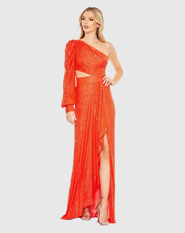 Sequined One Shoulder Cut Out Gown