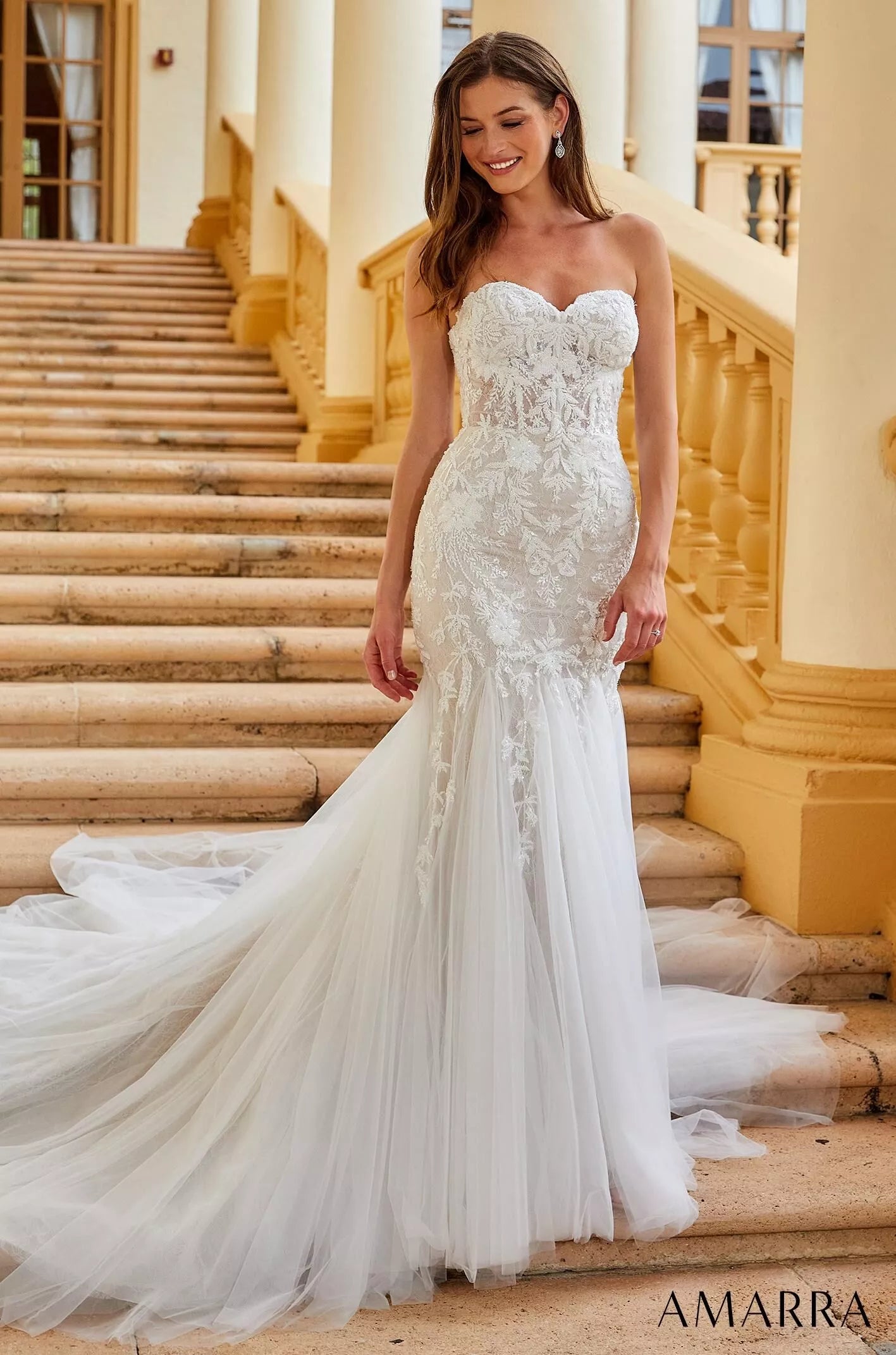 Amarra BELLA 84375 Sheer Beaded Mermaid Wedding Dress Off the shoulder Bridal Gown