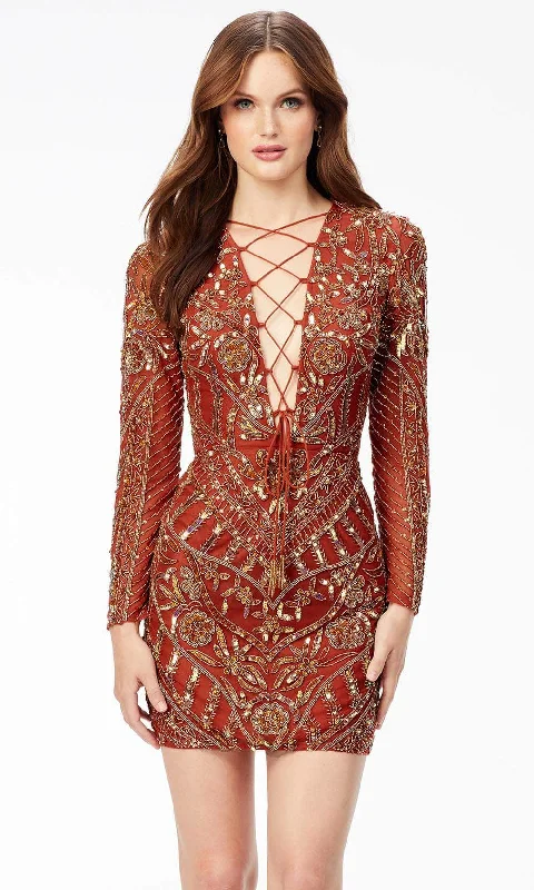 Ashley Lauren 4511 - Long Sleeve Lac-Up Bustier Sequin Cocktail Dress