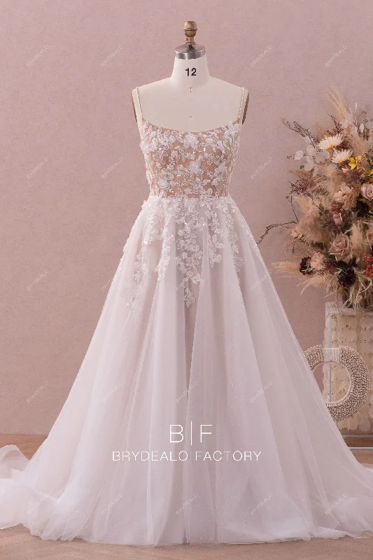 Romantic Beaded 3D Flower Lace Square Neck Wedding Dress