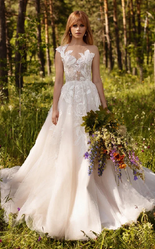 Modern Ball Gown Tulle Wedding Dress With Bateau Neckline And Illusion Back-716436