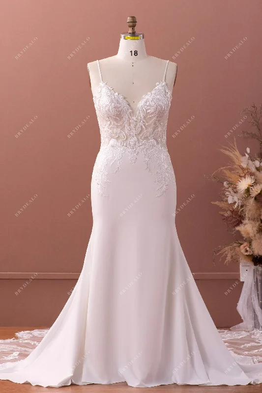 Plus Size Beaded Straps Illusion Lace Cutout Train Mermaid Bridal Gown