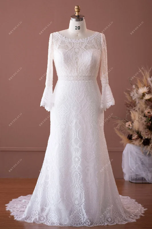 Plus Size Illusion Neck Lace Mermaid Beach Bridal Dress