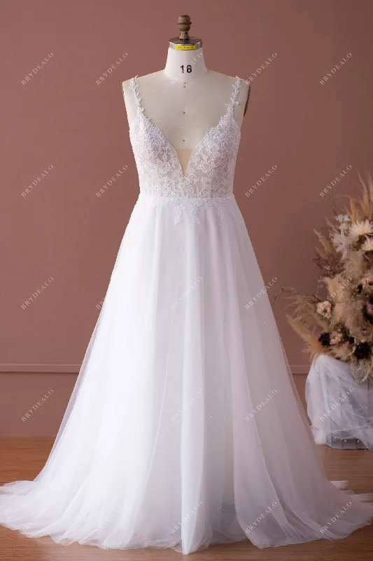 Plus Size Lace Straps V-neck Garden A-line Wedding Dress