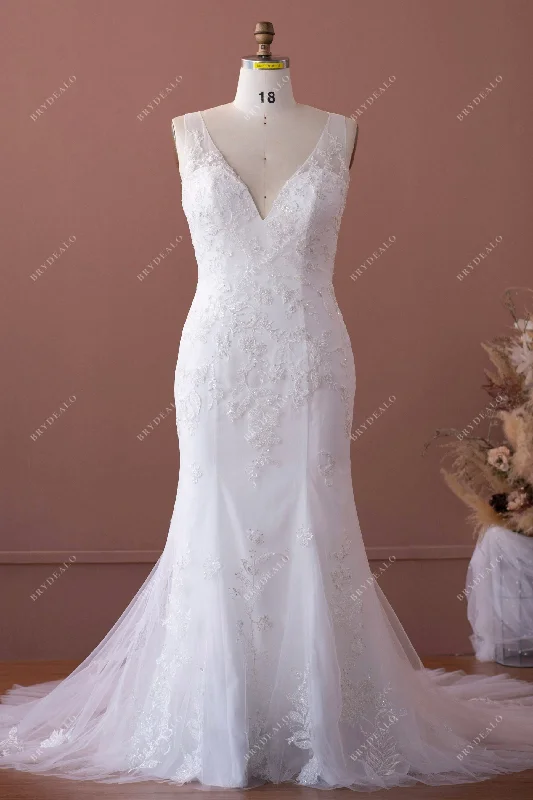 Plus Size Mermaid Fabulous Beaded Lace Sleeveless Wedding Dress