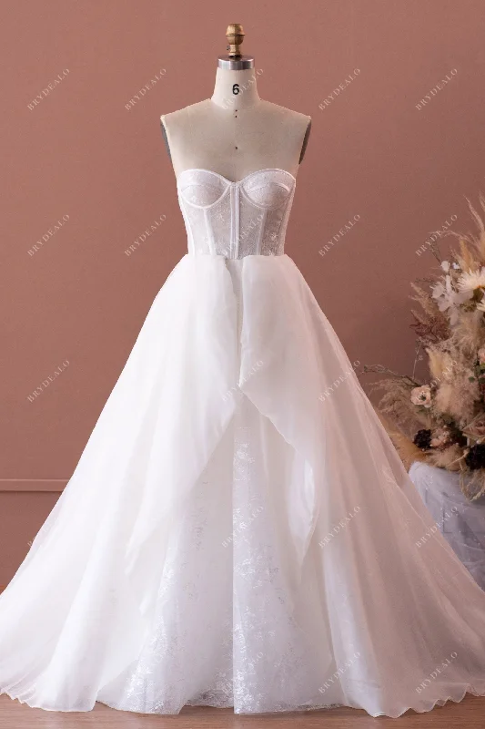 Retro Strapless Illusion Corset Lace Organza Wedding Ballgown