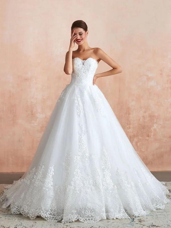 Wedding Dress Princess Silhouette Sweetheart Neck Sleeveless Natural Waist Bridal Gowns With Train