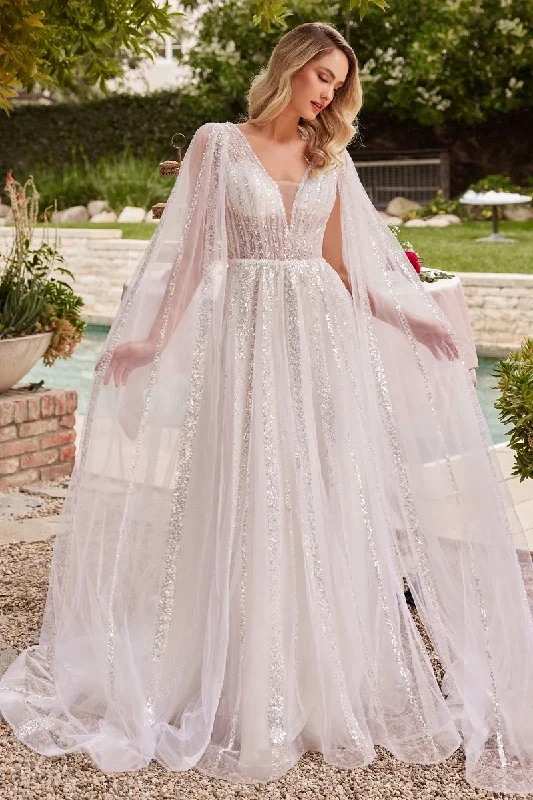 Sheer Long Sleeves A-Line Illusion V-Neck A-Line Long Wedding Dress CDCD852W