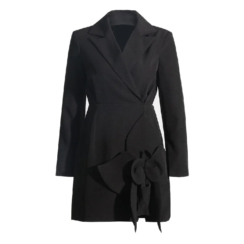 Chic 3D Floral Detail Lapel Collar Long Sleeve Tailored Mini Blazer Dress