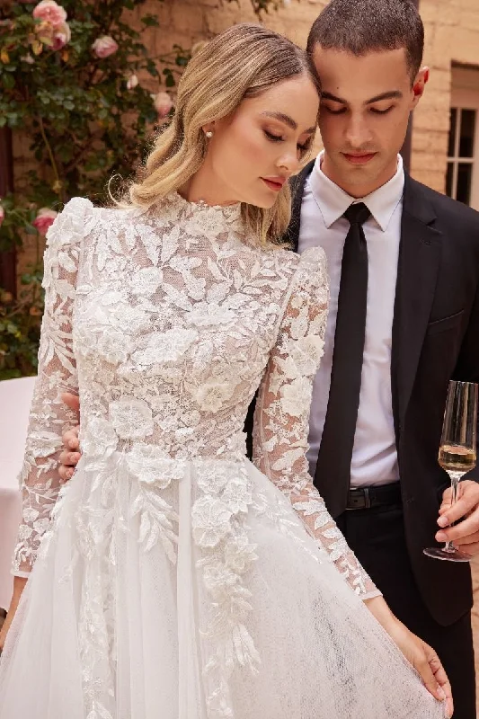 Long Sleeves Embroidered Lace High Neck Long Wedding Dress CDCDS433W