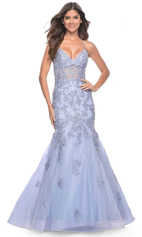 La Femme 32004 - Deep V-Neck Embroidered Prom Gown