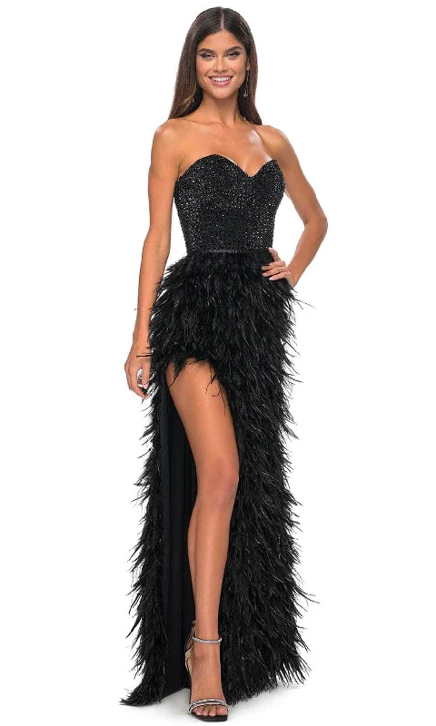 La Femme 32165 - Sweetheart Feather Skirt Prom Gown